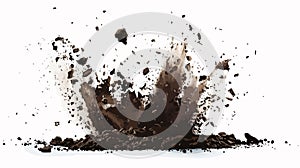 Exploding Soil Debris Flying Isolated White Background