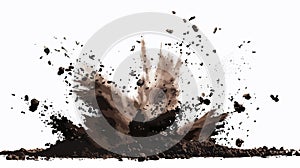 Exploding Soil Debris Flying Isolated White Background