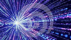 Exploding Starburst of Blue and Purple Light Trails and Particles on a Dark Background abstract