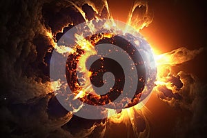 Exploding sun illustration generative ai