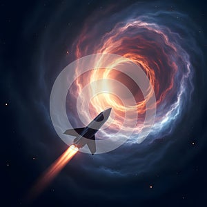 ExploraciÃ³n espacial Una nave espacial se dirige hacia un agujero negro rodeado de un vÃ³rtice de energÃ­a luminosa photo