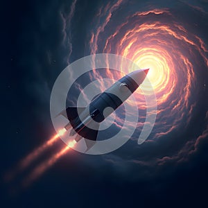 Explorando el cosmos un cohete surca el espacio hacia un vÃ³rtice de luz en una misiÃ³n sin precedentes photo