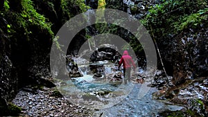 Exploration of an alpine stream with caves and canyons