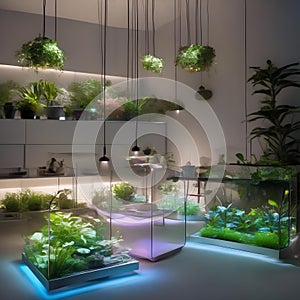 Exploration of a floating, bio-engineered garden with plants that emit light and change color4