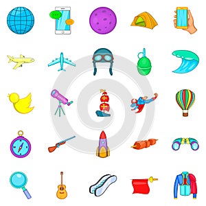 Exploration icons set, cartoon style