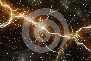 Exploration of lightning-like patterns in deep space against a starry background photo