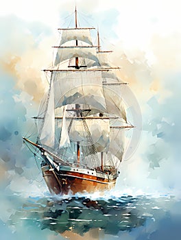 Exploration - A Painting Of A Ship With White Sails