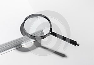 Exploration and research with magnifying glass. Single lens for discovery, search magnification