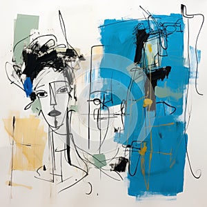 Explorations In Abstraction: A Woman\'s Expressive Face In Blue And Yellow