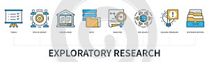 Exploratory research concept with icons in minimal flat line style