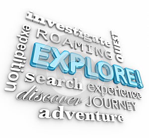 Explore 3d Word Collage Expedition Discovery Journey