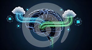 Artificial Intelligence Brain Connecting to Cloud for Data Processing - Smart Solutions for Modern Technology