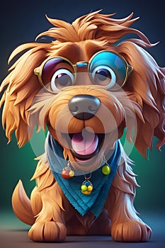 Brown puffy dog with glasses