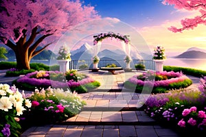 explore a beautiful love destination adorned with graceful pink flower trees