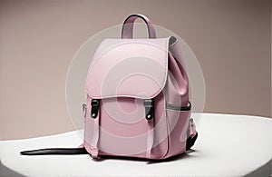 Explore the Beauty of a Pink Women\'s Handbag Backpack on a Trendy Dark Pink Studio Backgroun.