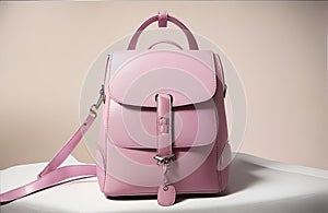 Explore the Beauty of a Pink Women\'s Handbag Backpack on a Trendy Dark Pink Studio Backgroun.