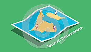 Explore brunei darussalam maps with isometric style and pin marker location tag on top