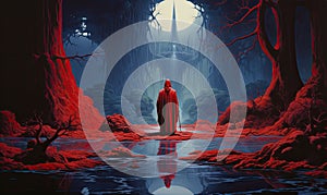 Explore a captivating world through a fantasy illustration of a wizard in red robes