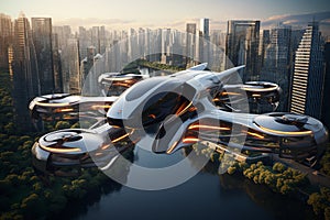 Explore a city where air taxis of various