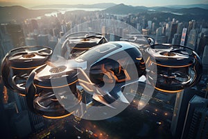 Explore a city where air taxis of various