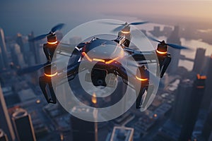 Explore a cityscape where drones efficiently