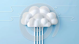 Explore the cloud computing concept with an illustration of a white cloud linked to a network cable