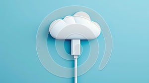 Explore the cloud computing concept with an illustration of a white cloud linked to a network cable