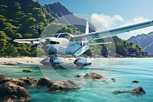 Explore a coastal landscape where seaplanes of