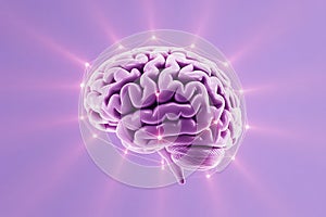 Conceptual 3d rendered brain with neural network connection lines representing cognitive processes and intelligence