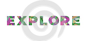 Explore Concept Retro Colorful Word Art Illustration