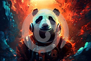 Explore the cosmos with this stunning image of a panda astronaut