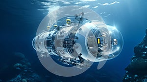 Explore the deep sea in a modern submarine.AI Generated