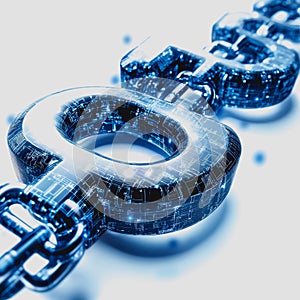 Digital Blockchain Concept with Futuristic Blue Lock and Chain Link Representing Security Technology and Data Protection