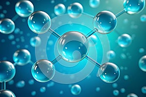 Abstract molecular structure of aqua blue spheres on gradient blue background