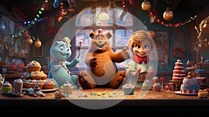 Explore the enchanting world of Pixar with this realistic HD image, capturing the whimsy of various gingerbread characters in the