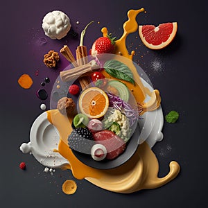 Explore the fusion of flavors and ingredients in modern fusion cuisine, depicted in a visually striking