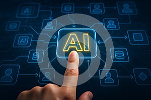 Artificial intelligence ai concept with finger touching screen for machine learning and automation 4.0