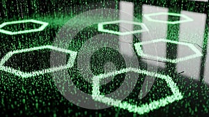Abstract Hexagons Green Digital Data Flow Background