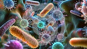 Microscopic World A Vibrant Ecosystem of Bacteria Viruses and Microbes Under Magnification