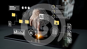 Innovative Technology and Artificial Intelligence Concept for Data Security and Analytics with Digital Touch Interface