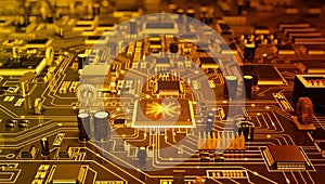 Advanced microchip technology powers the interconnected digital circuit board.