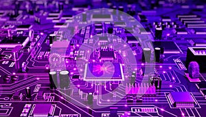 Advanced microchip technology powers the interconnected digital circuit board.
