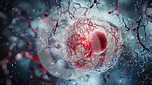 Cellular division process microscopic environment scientific illustration abstract concept close-up view photo