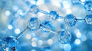 Explore the intricate formation of protein molecules in a vibrant blue liquid, showcasing highresolution scientific visuals