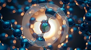 Abstract nanotechnology molecular structure glowing with energy and light particles