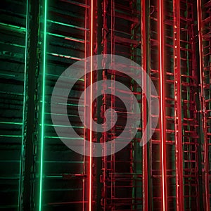 Vibrant Neon Lights: Red and Green AI-Generated Ambiance photo