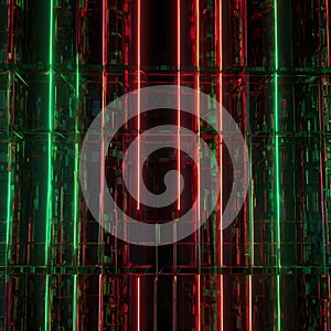Vibrant Neon Lights: Red and Green AI-Generated Ambiance photo