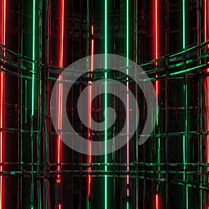 Vibrant Neon Lights: Red and Green AI-Generated Ambiance photo