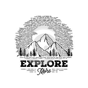 Explore More Mountains Circle White Vector illustration