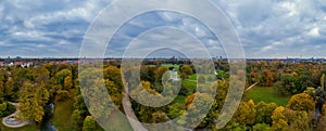 Explore Munich's Englischer Garten in the fall season - aerial panorama
